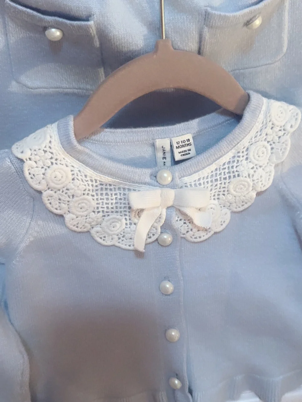 Janie and Jack Light Blue Knit Cardigan and Skirt Set with Lace Collar